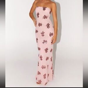 Peppermayo Pink Strapless Dress with Floral Accents